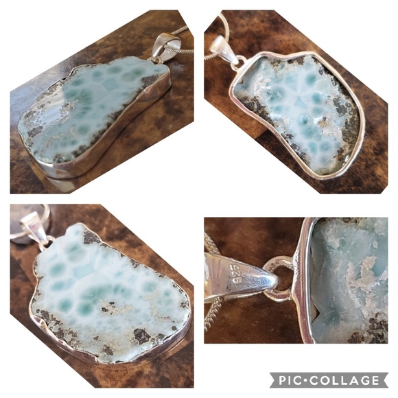 Genuine Caribbean Larimar Pendant Necklace - Picture 3 of 4